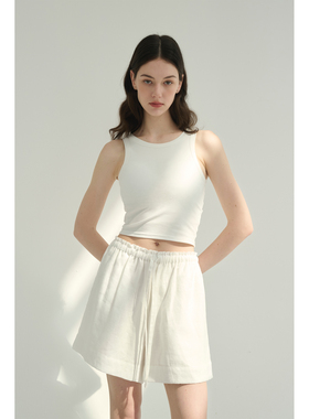 MAISON CECILE三色/亚麻天然材质透气松紧高腰短裤