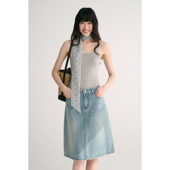 MAISON 夏日水洗蓝百搭休闲宽松显瘦显比例A摆牛仔半身裙 CECILE