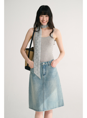 MAISON CECILE 夏日水洗蓝百搭休闲宽松显瘦显比例A摆牛仔半身裙