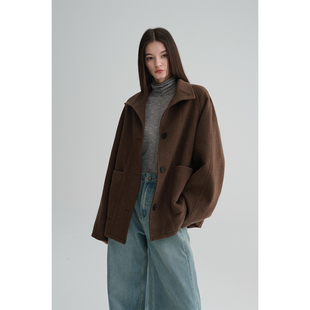 桑蚕丝羊毛宽松立裁短款 两色 显比例翻领毛呢大衣 CECILE MAISON