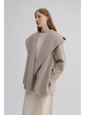 MAISON CECILE 羊驼毛羊毛混纺双面呢浴袍式大翻领廓形短款大衣