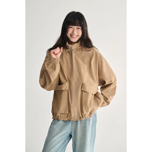 MAISON CECILE两色/抽褶设计感宽松廓形短夹克机能风外套