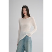 CECILE 两色 桑蚕丝羊绒亲肤软糯一字领修身 MAISON 针织打底衫