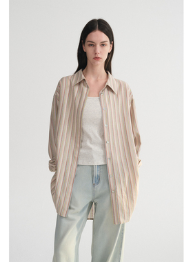 MC色织亚麻条纹春夏透气肌理感百搭休闲廓形衬衫MAISON CECILE