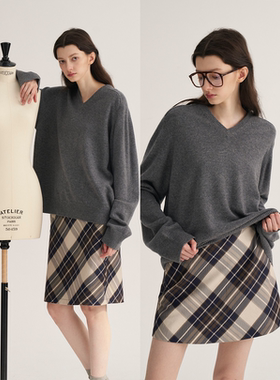 MAISON CECILE时髦复古格子A字/一字半身裙