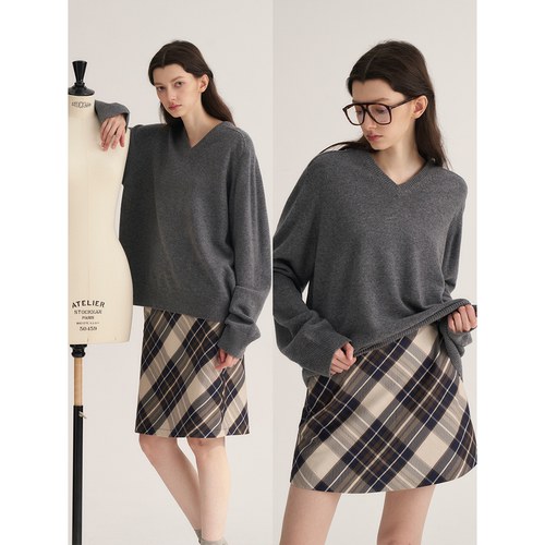 MAISON CECILE时髦复古格子A字/一字半身裙