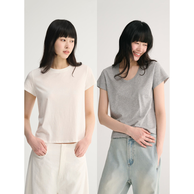 MAISON CECILE 四色/基础款桑蚕丝羊毛混纺软糯亲肤圆领/U领T恤