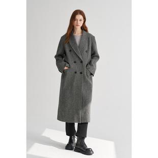 MAISON CECILE枪驳领人字纹羊毛西装款双排扣大衣