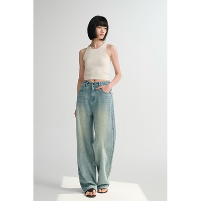 MAISON CECILE 做旧水洗/重磅复古宽松男友风阔腿牛仔裤