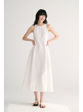 MAISON CECILE 两色/法式极简优雅通勤one piece无袖棉麻连衣裙