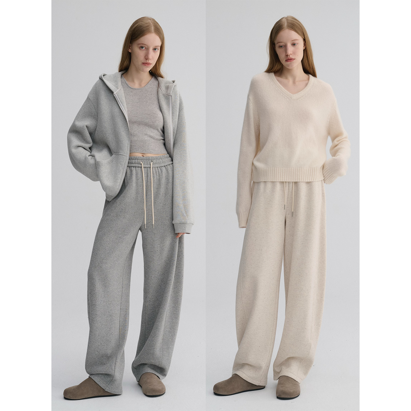 MAISON CECILE 加绒版本两色羊毛厚织不规则彩点抽绳松紧腰卫裤