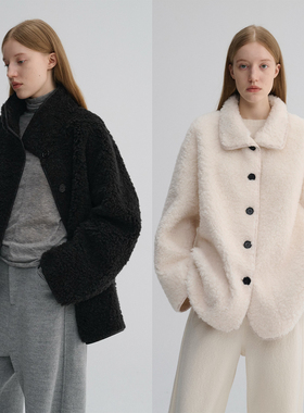 MAISON CECILE 两色/加厚羊羔毛复古保暖可立领秋冬百搭廓形外套