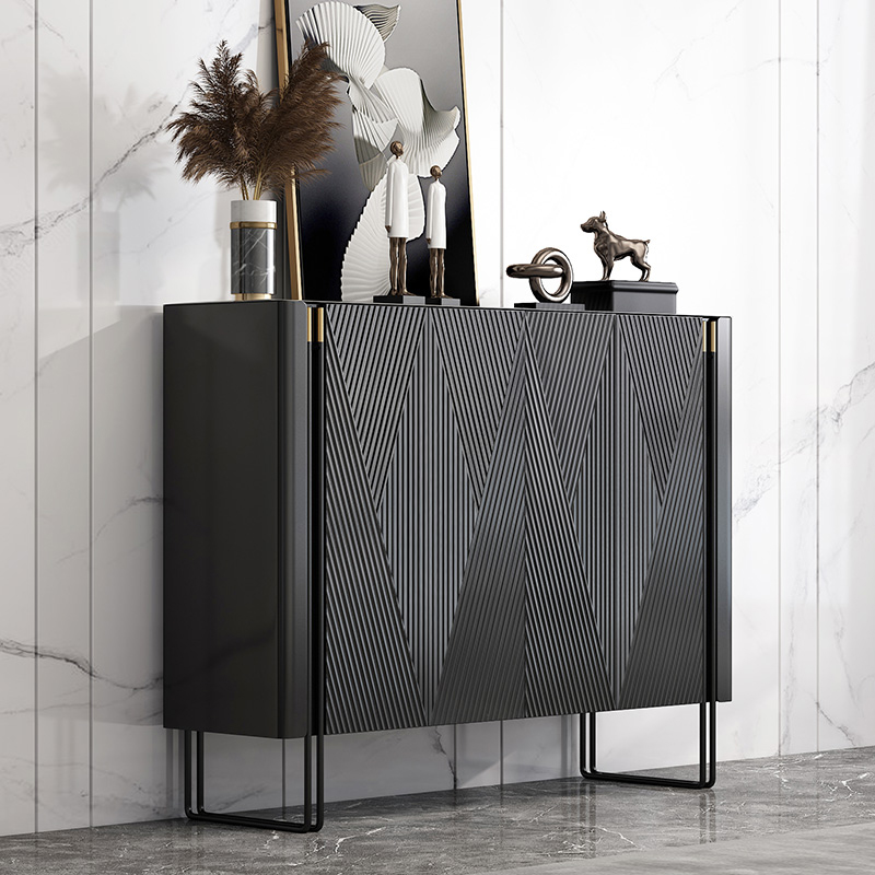 意式轻奢入户鞋柜现代极简约黑色小户型家用门口客厅储物柜玄关柜