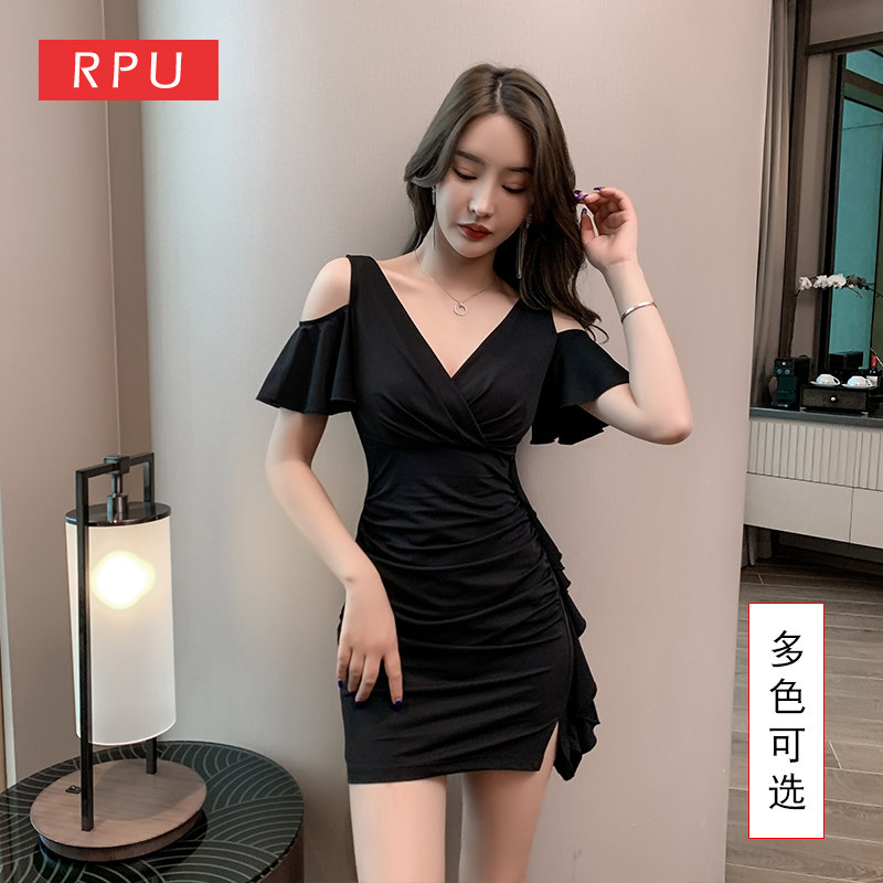夜总店连衣裙遮肚子显瘦紧身包臀裙性感露肩夜总会女装夜场工作服