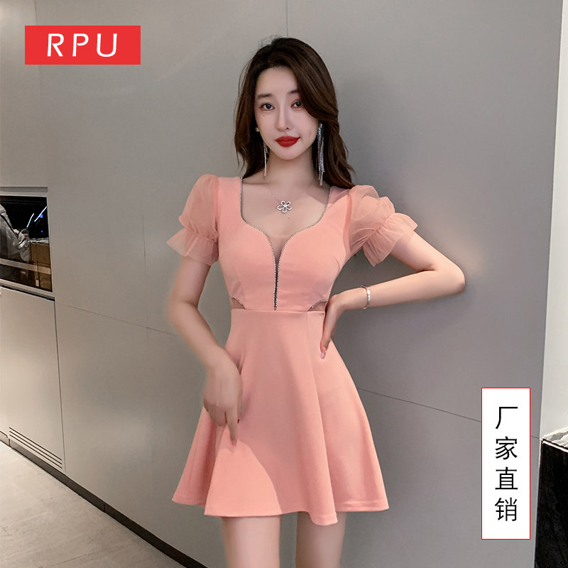 夜 店女装显瘦气质a字裙低胸露背夜场工作服性感透视夜总店连衣裙