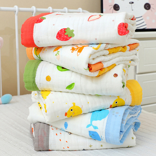 婴儿浴巾新生儿洗澡纯棉纱布裹巾超柔吸水六层夏季 宝宝盖毯毛巾被