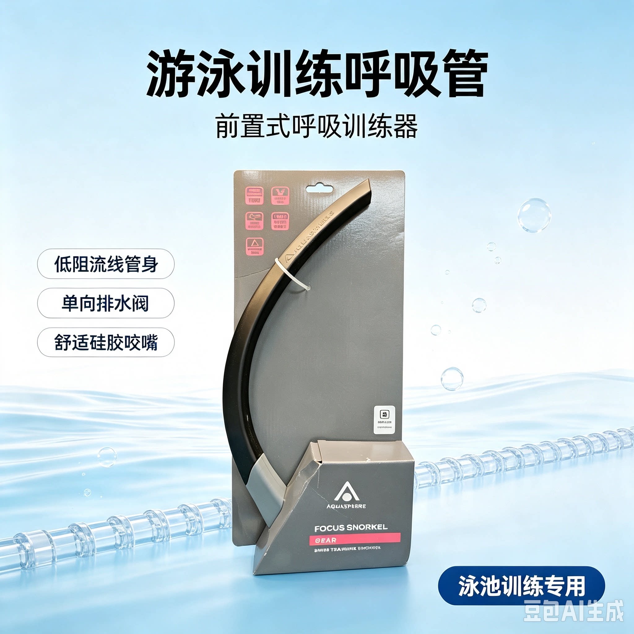 aquasphere游泳呼吸管训练管低阻流线管硅胶咬嘴大小男女儿童通用