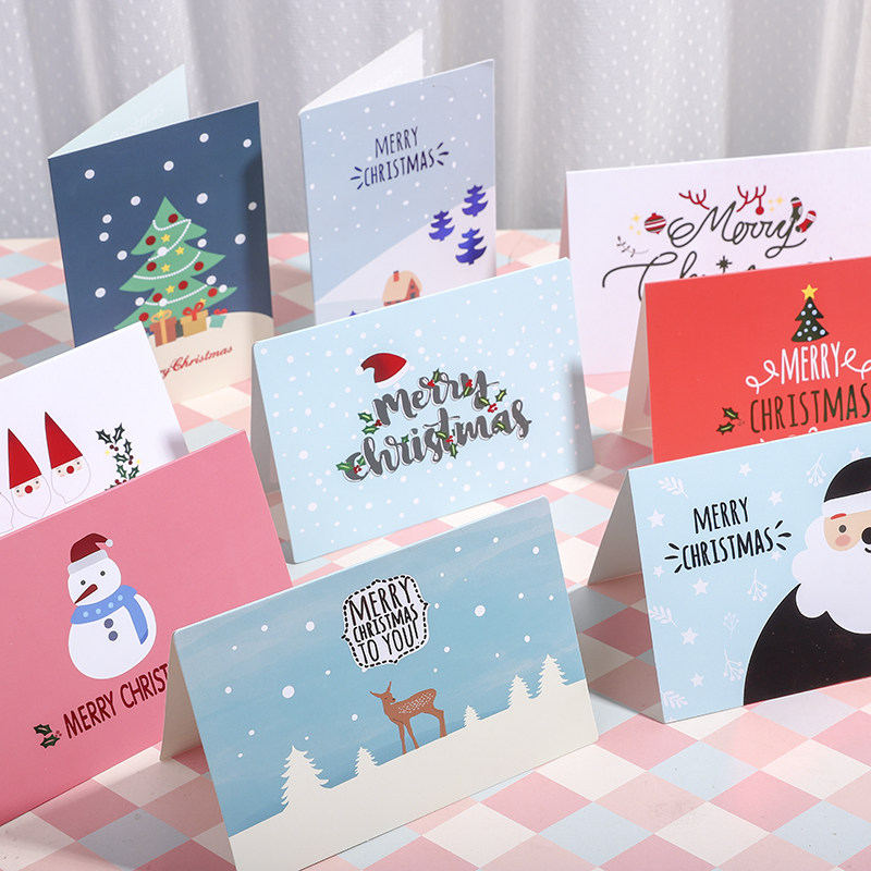 圣诞节日折叠贺卡 彩色烫金圣诞老人雪人麋鹿红色卡片礼物贺卡圣诞