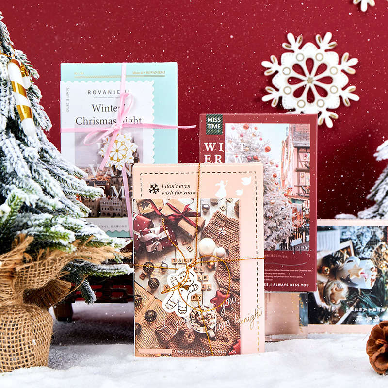 圣诞节盒装明信片节日祝福贺卡敬颂冬绥圣诞老人温暖圣诞夜平安夜祝福