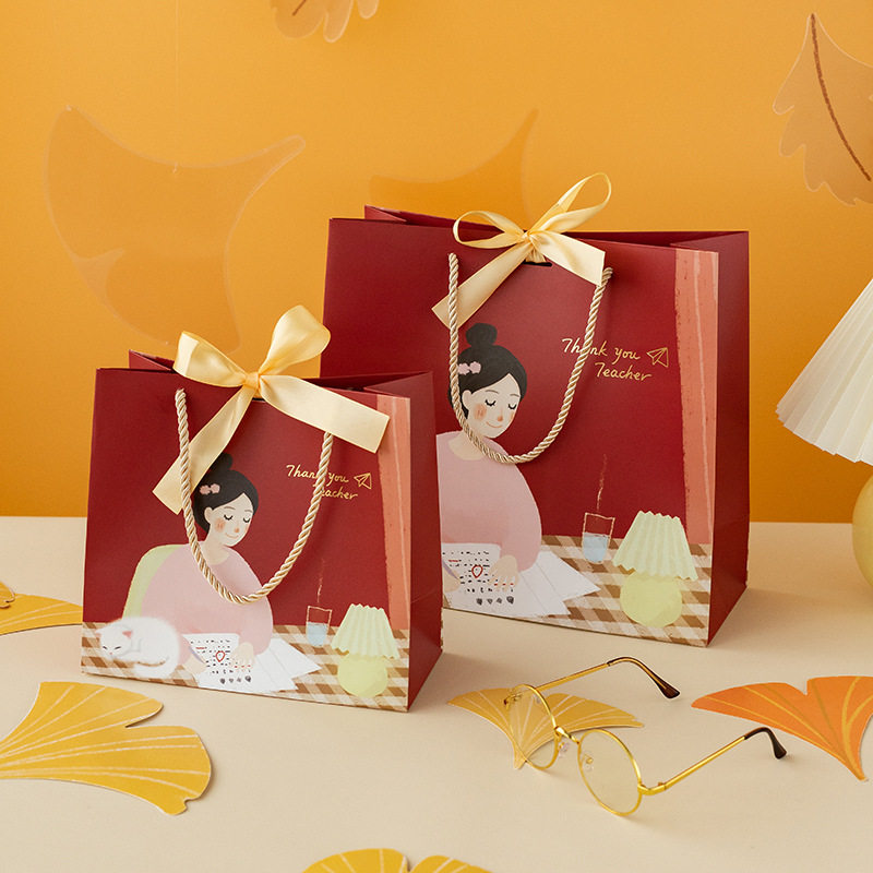 文艺风手绘插画图案礼物袋包装袋教师节礼物伴手礼纸袋礼物袋毕业季