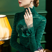 春秋内搭网纱泡泡袖 2026春季 女修身 高领蕾丝打底衫 洋气上衣 新款