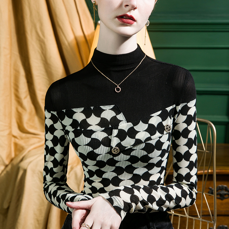 半高领蕾丝打底衫女洋气