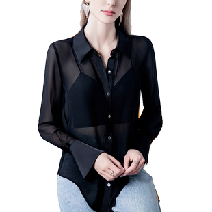 2026春季新款宽松雪纺衬衫女防晒衣喇叭袖女装长袖时髦上衣小衫