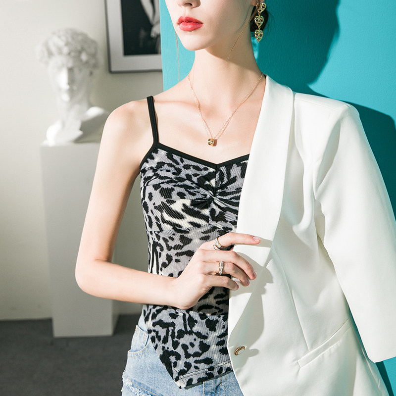 豹纹吊带女修身设计感小众