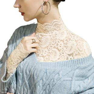 立领蕾丝打底衫女修身镂空网纱洋气2025秋季女装T恤秋冬加绒上衣