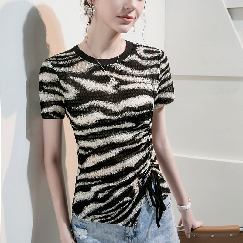 2025春夏新款条纹蕾丝打底衫女修身印花夏装抽绳设计洋气上衣小衫,女装/女士精品,蕾丝衫/雪纺衫,淘宝优惠券,粉丝福利购,淘宝优惠卷