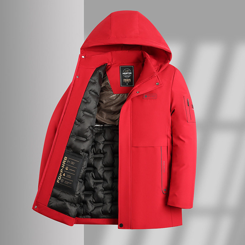 高档男士冬季可脱卸帽中长款保暖棉衣中老年休闲连帽加厚棉服外套