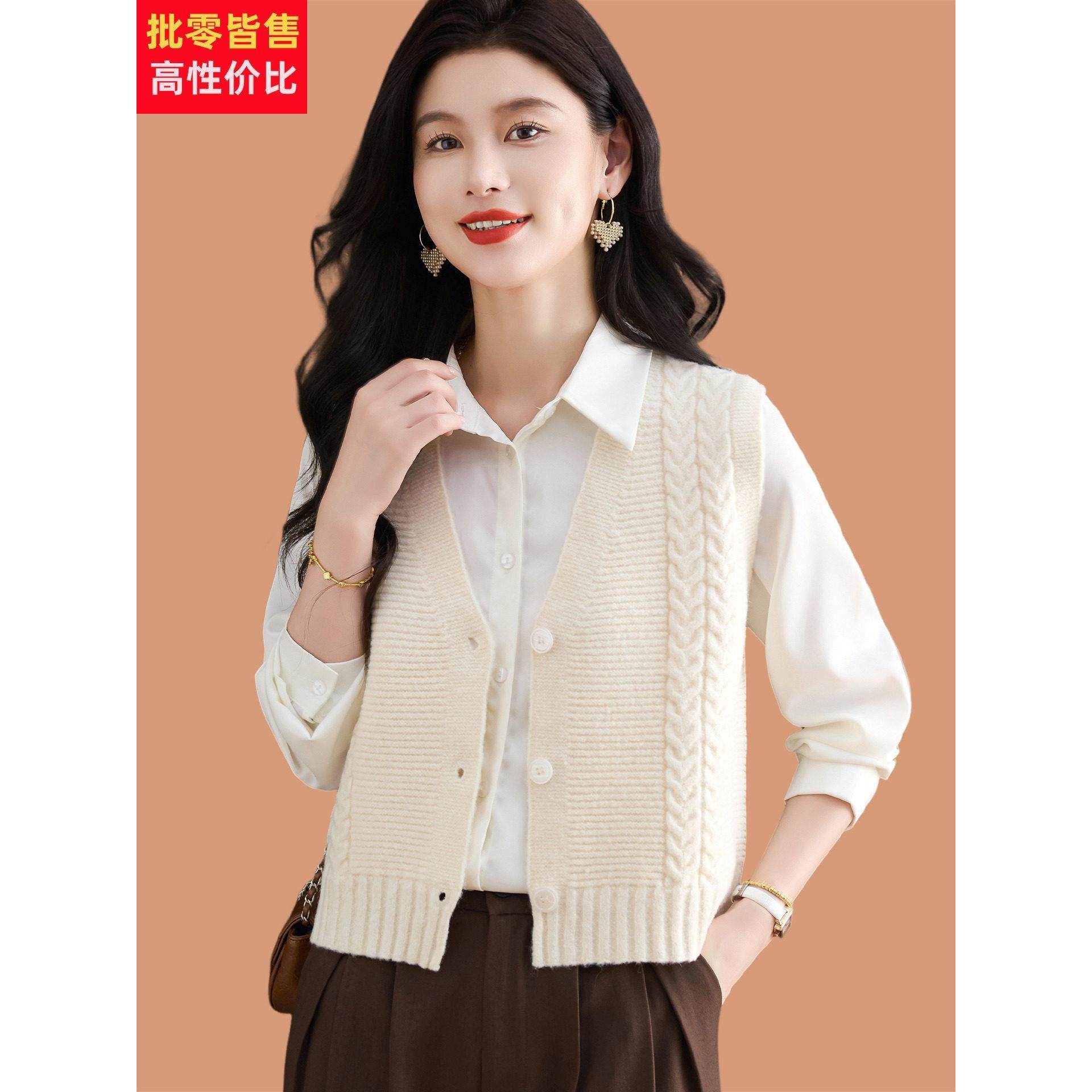 羊毛马甲针织背心女开衫2025新款宽松外穿百搭纯色V领小毛衣坎肩