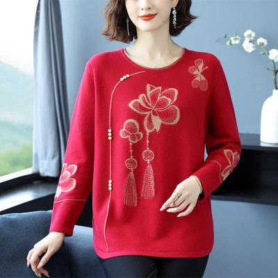 中老年妈妈秋冬羊毛衫高贵加肥加大码女装打底衫宽松遮肚洋气上衣