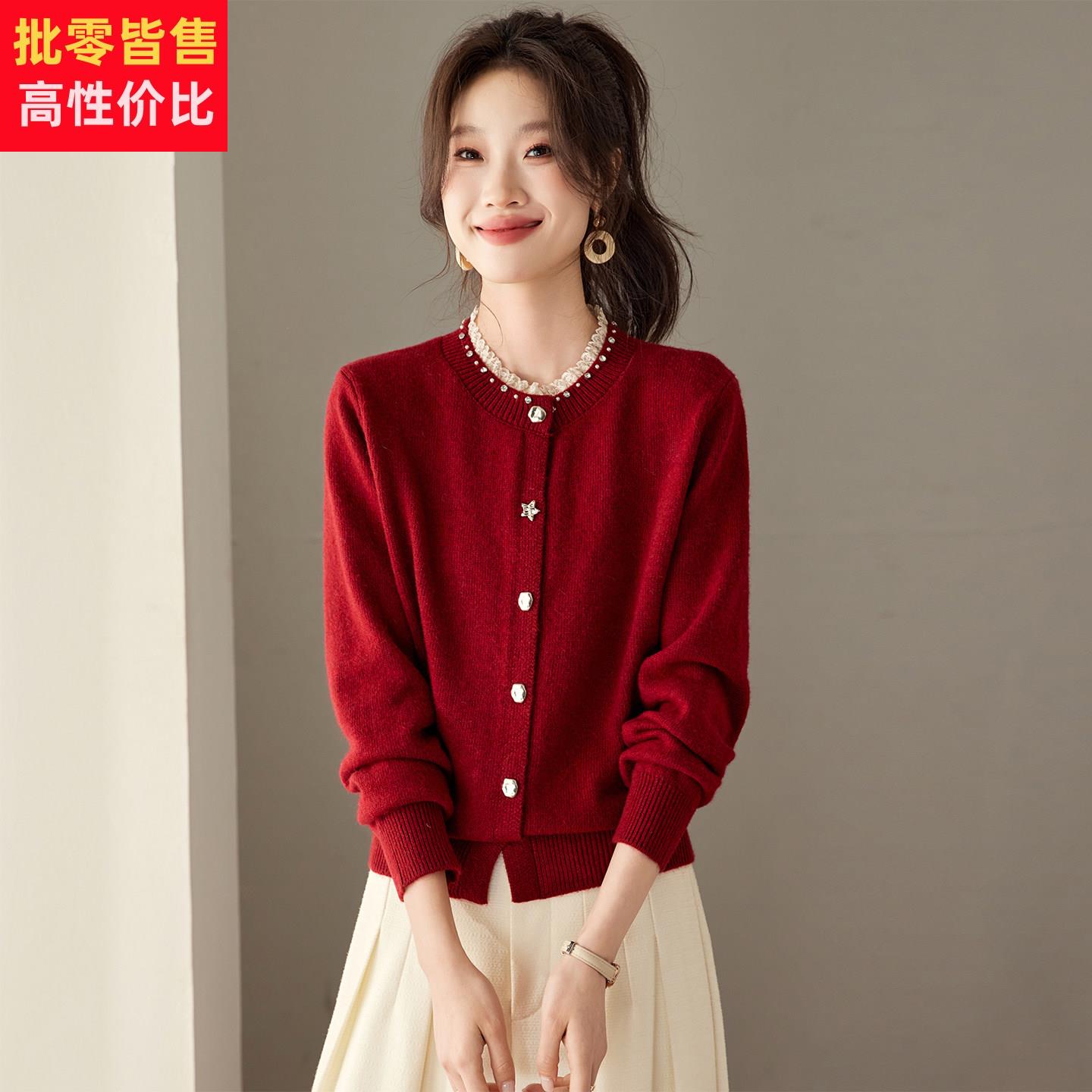 春装外套女款2026年新款今年流行爆款蕾丝边上衣时尚洋派针织开衫