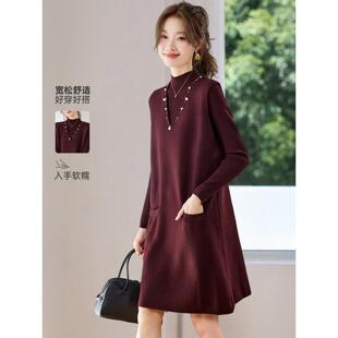 2025新款秋冬季中长款针织衫上衣女高级感气质小个子半高领毛衣裙