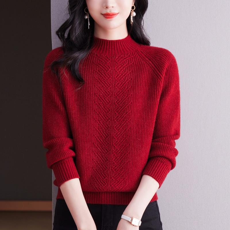 中年妈妈秋冬装大红色毛衣女2025蛇年本命年上衣服时尚洋气打底衫