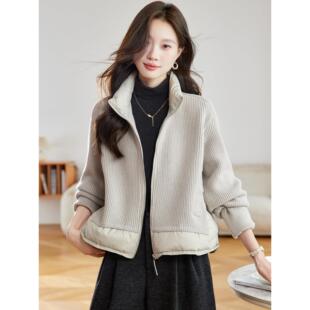 休闲立领拉炼针织棉服女短外套秋冬季2025新款高级感棉衣气质上衣