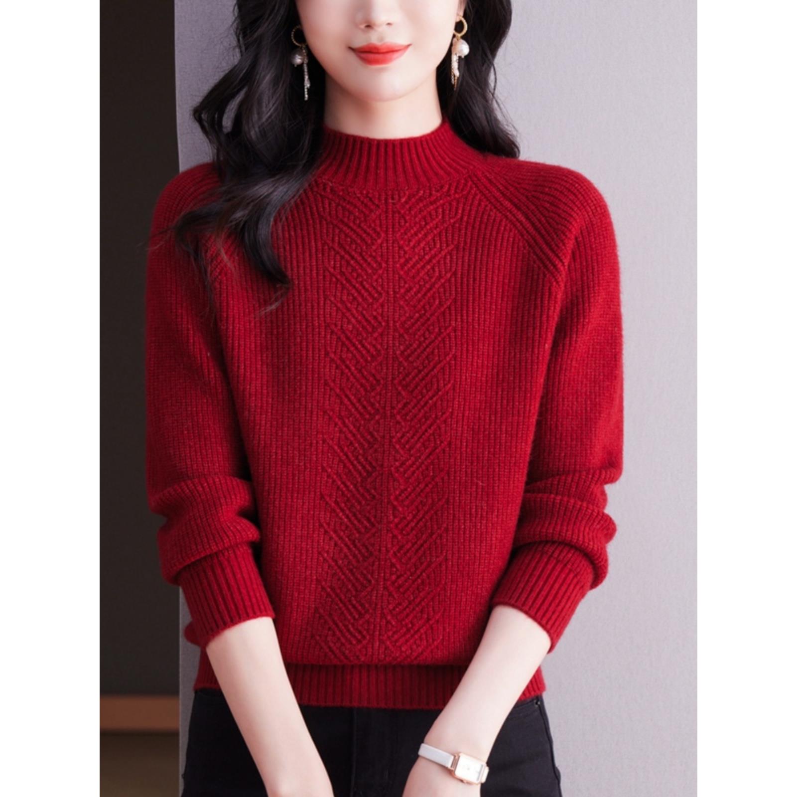 妈妈秋装打底衫中老年女装上衣服2025新款秋冬蛇年本命年红色毛衣