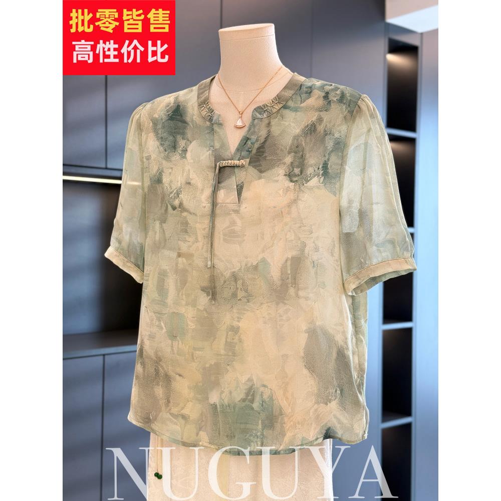 中国风雪纺母亲衬衫2025夏季女式短袖新款上衣优雅中老年人衬衫