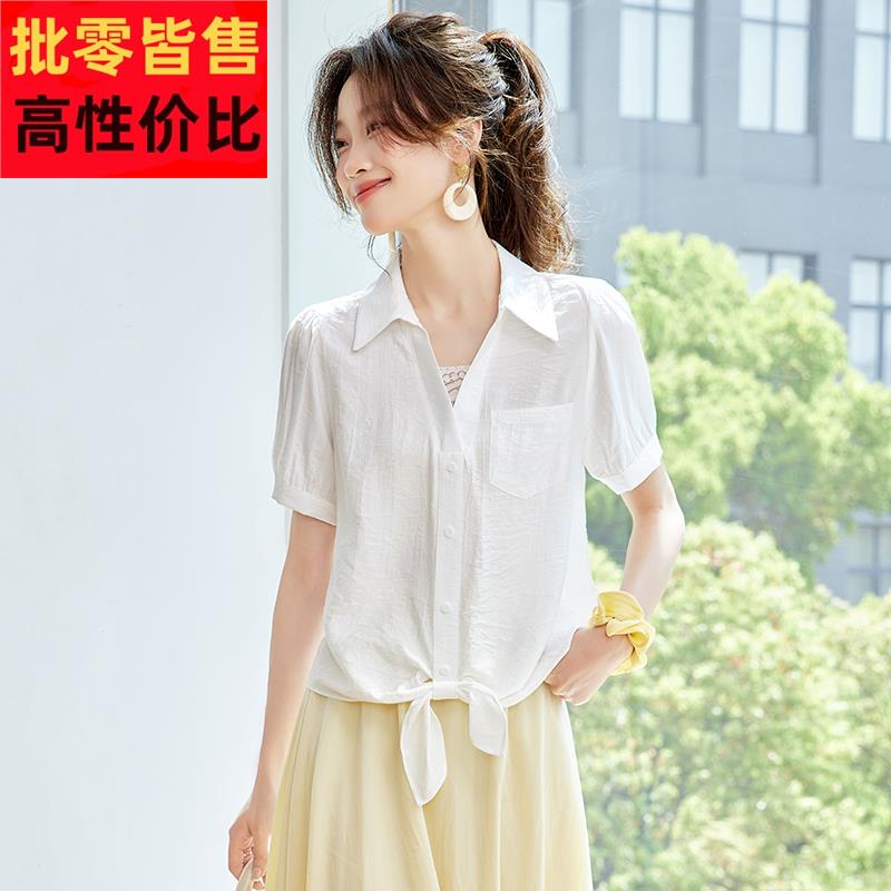 2025夏季新款爆款苎麻白色短袖衬衫女士t恤棉麻亚麻高端气质上衣