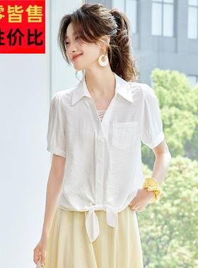 2025夏季新款爆款苎麻白色短袖衬衫女士t恤棉麻亚麻高端气质上衣