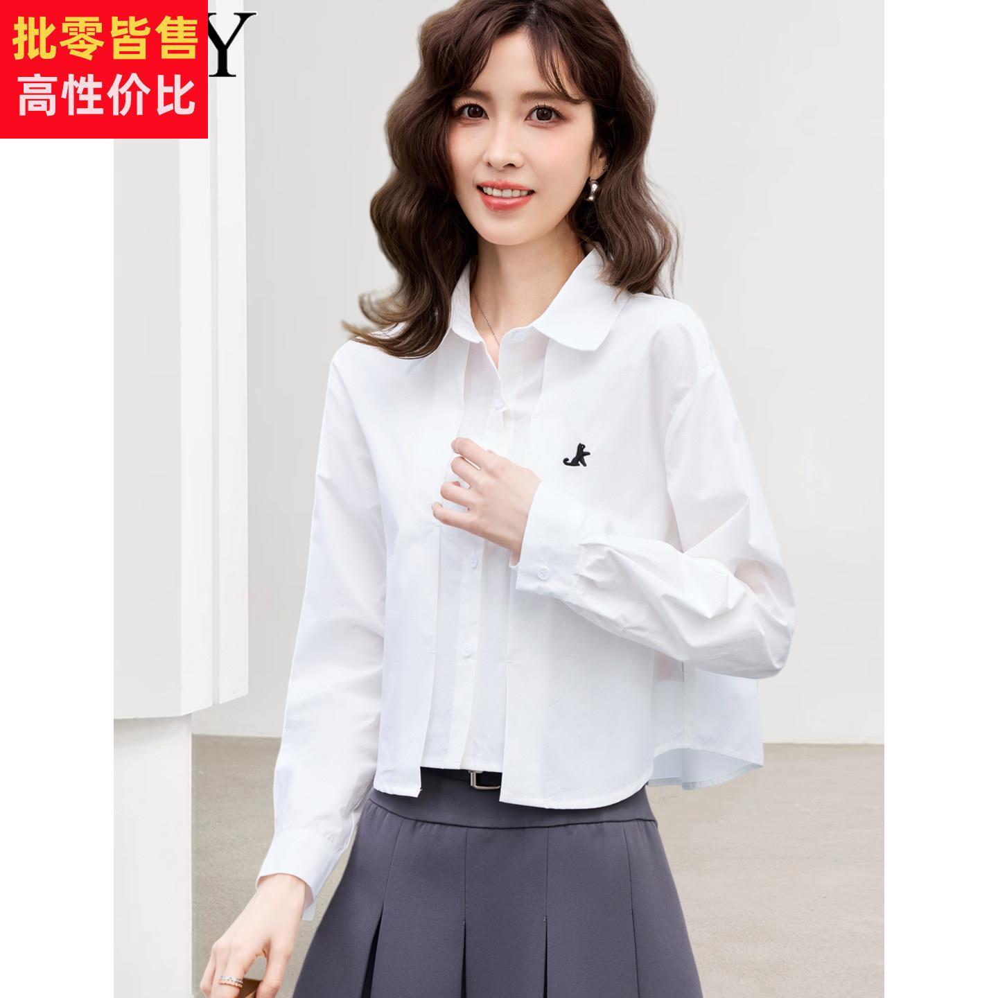 2026春装新款有特色小众白色刺绣短款衬衫纯棉显瘦减龄洋气上衣女