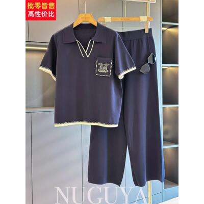 时尚休闲冰丝套装女妈妈装短袖2025夏装新款气质时髦中老年两件套