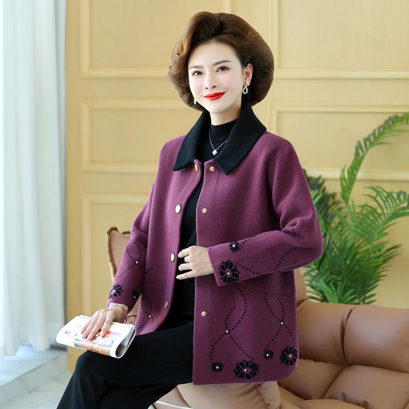 中老年女装毛呢外套加肥加大码秋冬装中年妈妈双面羊绒大衣女短款