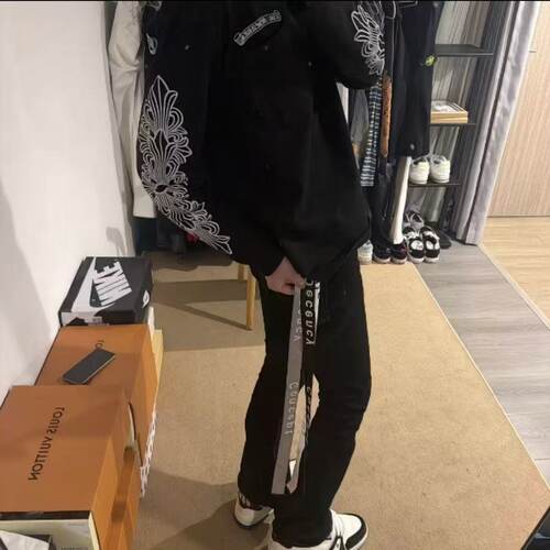 美式轻奢三色飘带微喇牛仔裤男士