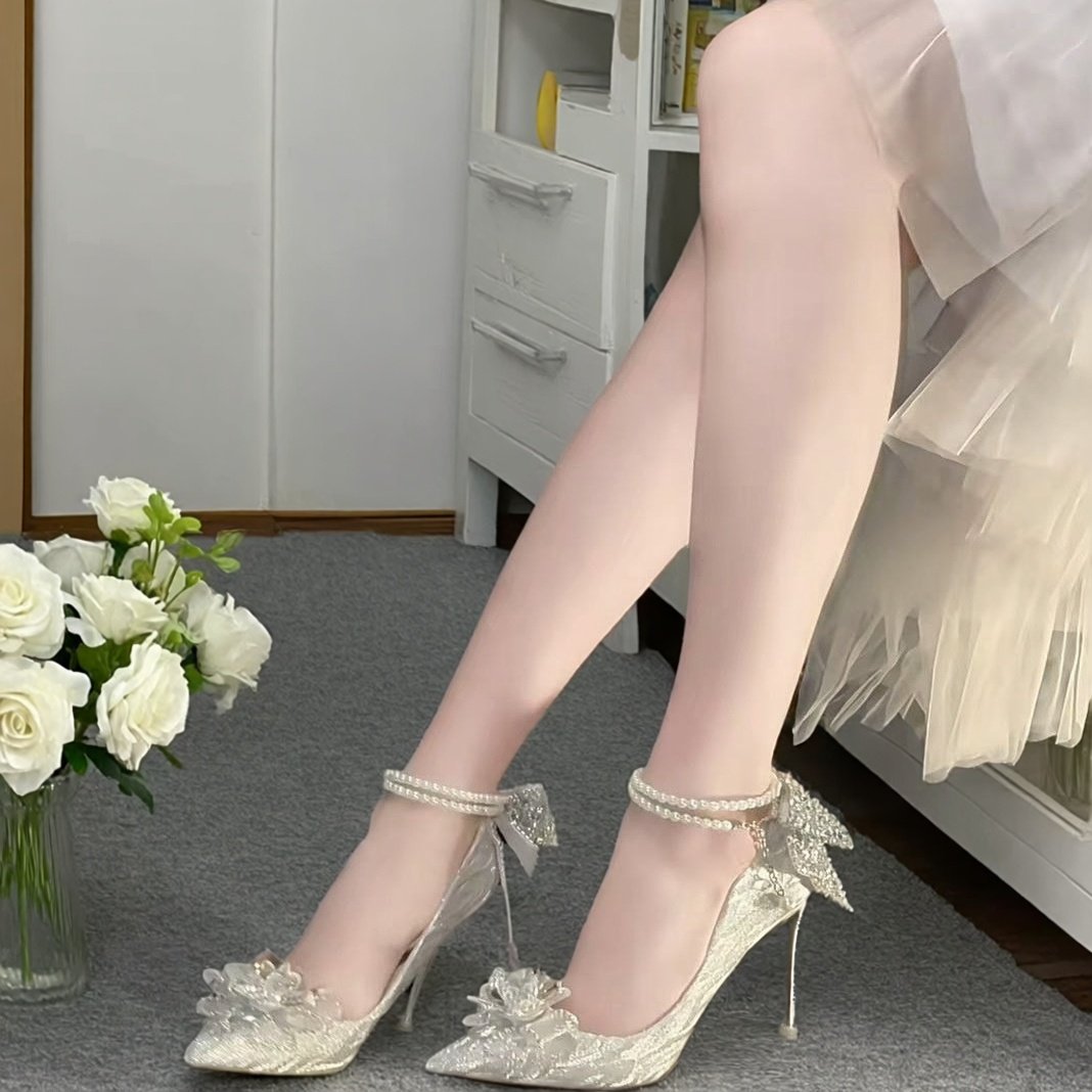 水晶蝴蝶结公主高跟鞋主纱18岁成