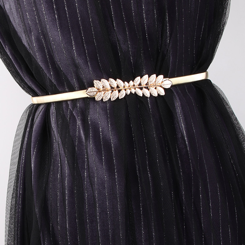 弹力细腰带女配裙子金色松紧腰链装饰连衣裙简约百搭金属束腰裙带