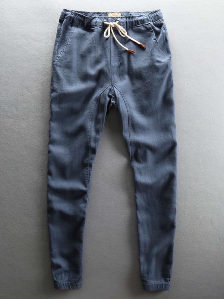 Elastic waist Beam port Feet Cotton and hemp Casual pants ventilation Thin section Linen Youth Haren Linen trousers men's wearin the Men's clothing, Casual pants  category - from Buy2taobao.com to provide professional Taobao agent buy service