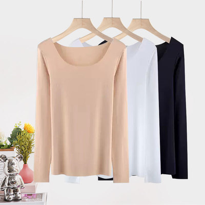 大圆领纯棉紧身秋衣塑身保暖上衣