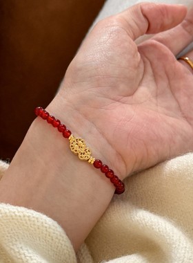 「好运福禄」红玛瑙镂空纯银葫芦手串古法鎏金福禄年年精致显白